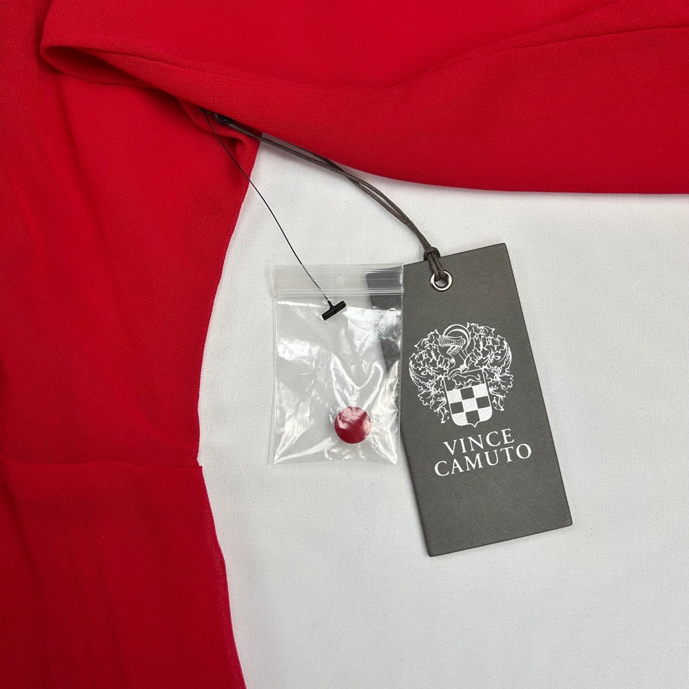 Vince Camuto Womens Red Smocked High Neck Ruffle Bishop Sleeve Blouse‎ XXS NEW - Picture 5 of 8